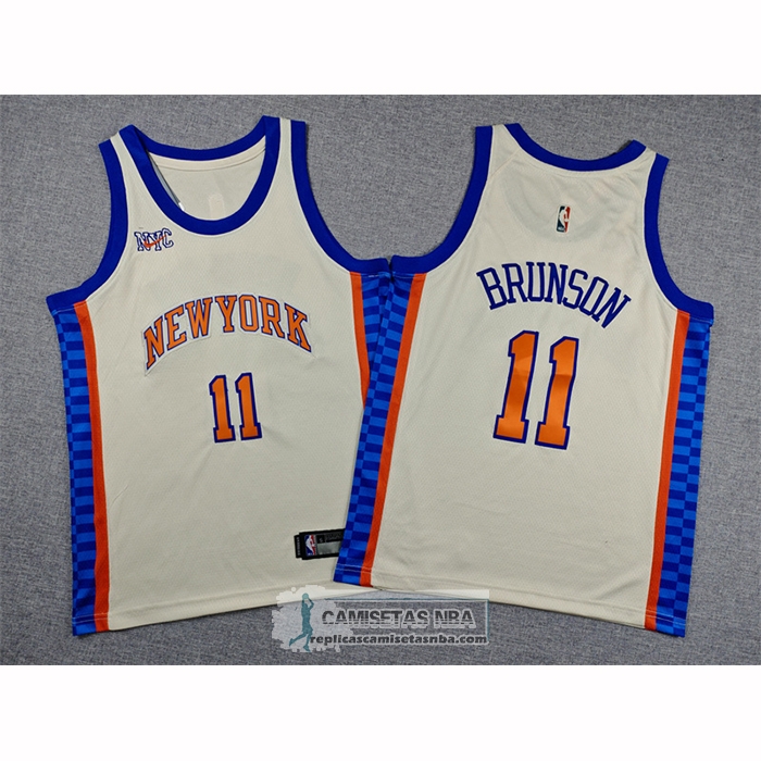 Camiseta Nino New York Knicks Jalen Brunson NO 11 Ciudad 2025-26 Crema